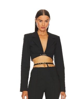 Cropped Black Blazer with Belt Buckle closure.